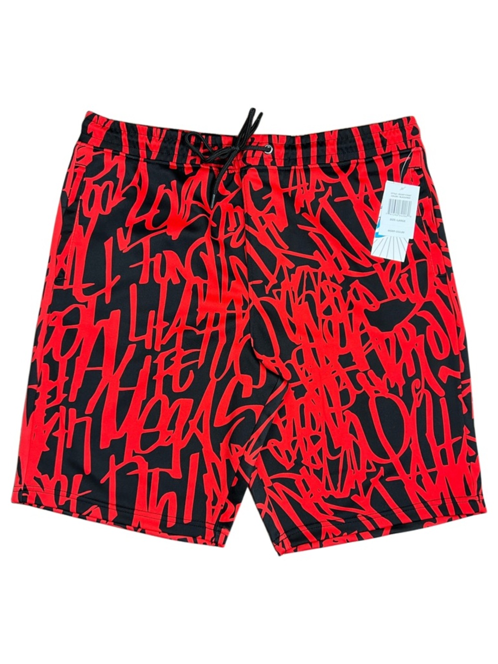 Fresh Prints of Bel-Air Men’s Large NWT Black Red Graffiti Drawstring Shorts